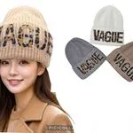 Czapki damskie beanie VAGUE z napisem, 3 kolory