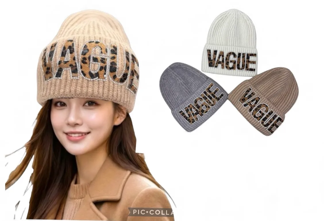 Czapki damskie beanie VAGUE z napisem, 3 kolory