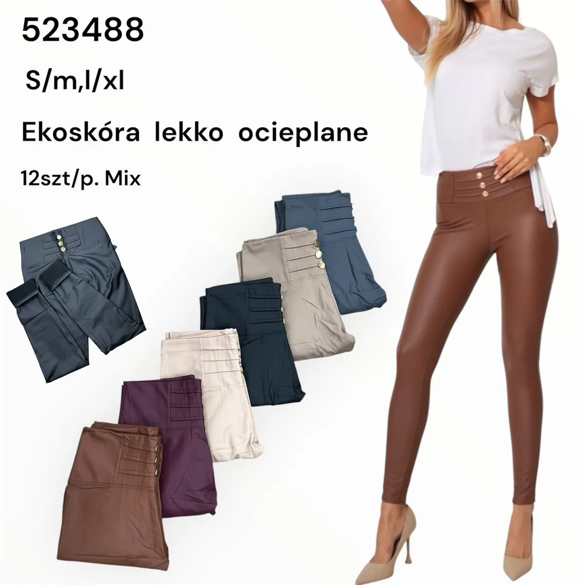 Leggingsy damskie eko-skóra S/M/L/XL mix kolorów