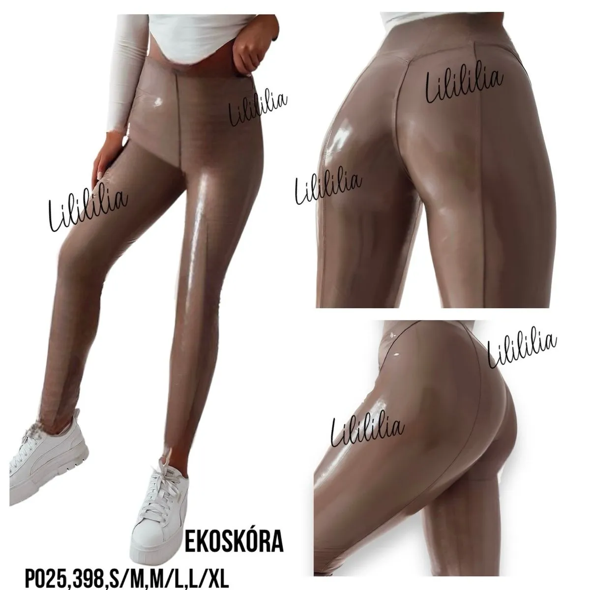 Legginsy damskie błyszczące brązowe P025.398 S/M/L/XL