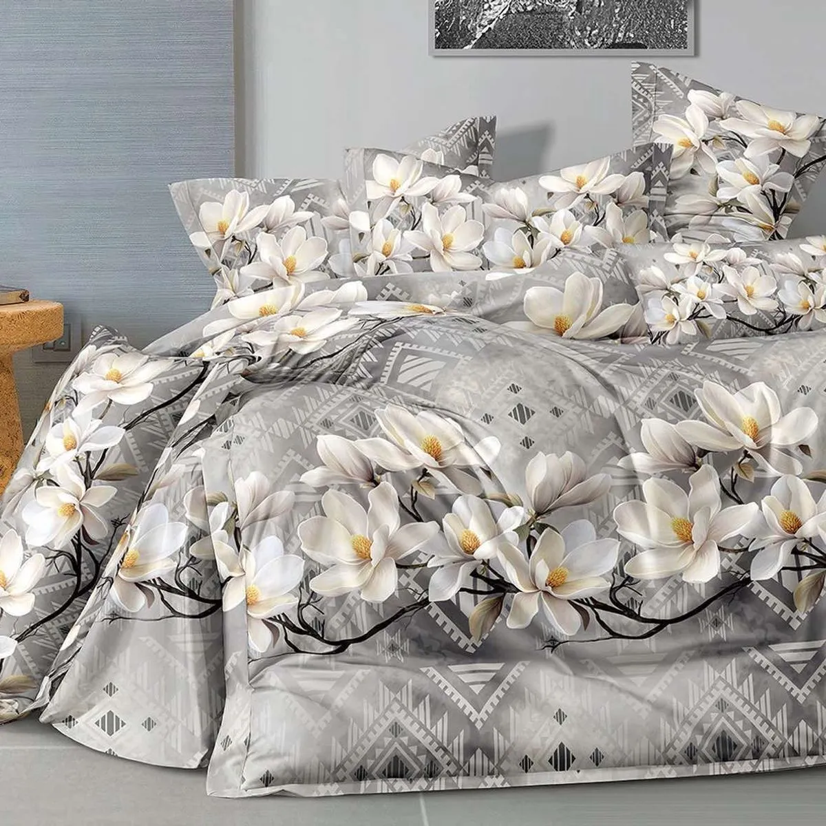 Komplet Pościel 4CZ 160/200 Kwiatowy Szary