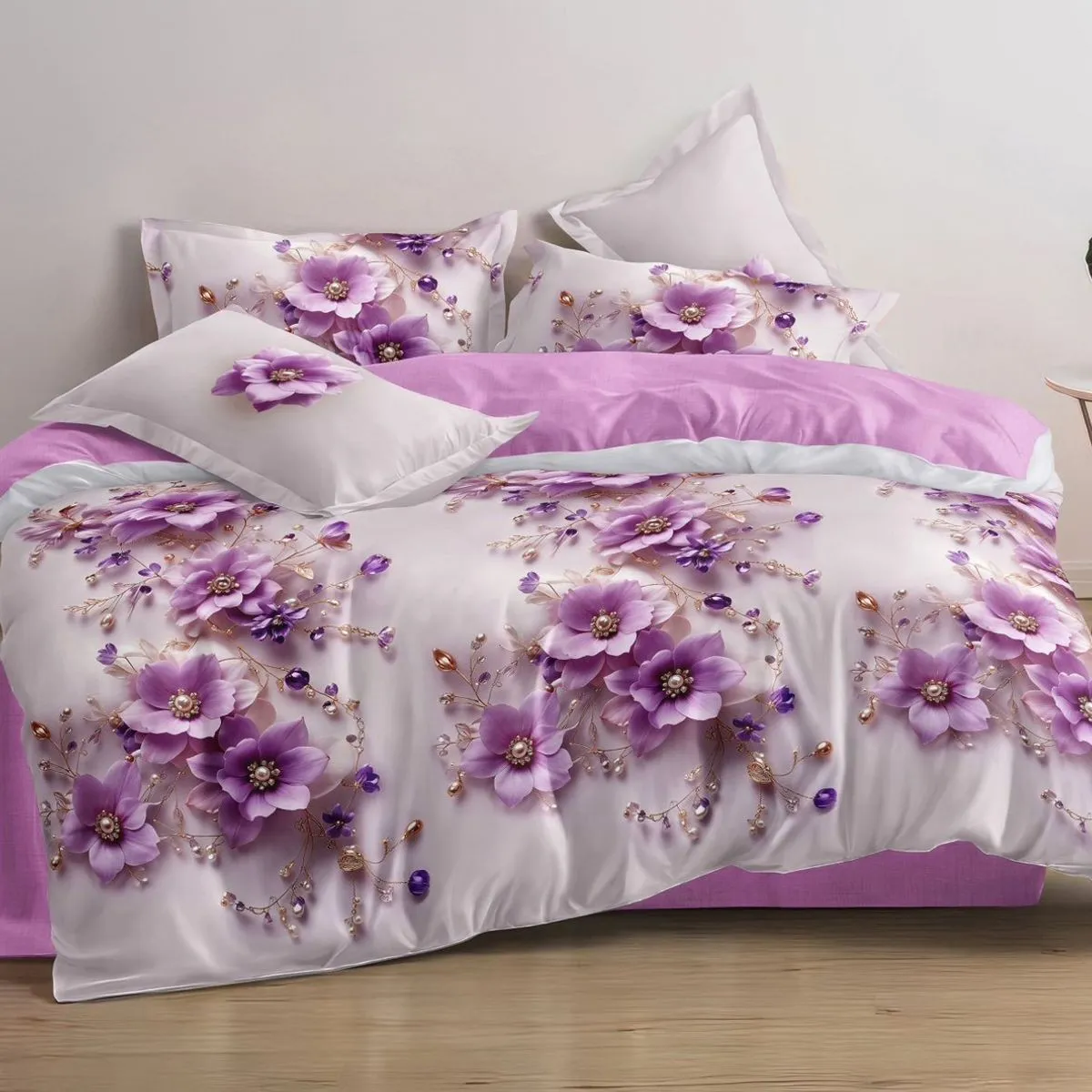 Komplet Pościel 4CZ 160/200 Kwiatowy Fioletowy A36