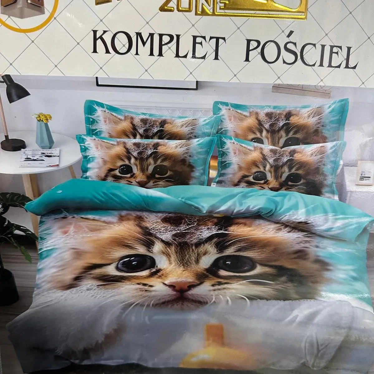 Komplet Pościel 4cz Milano 160/200 Koty Turkusowe