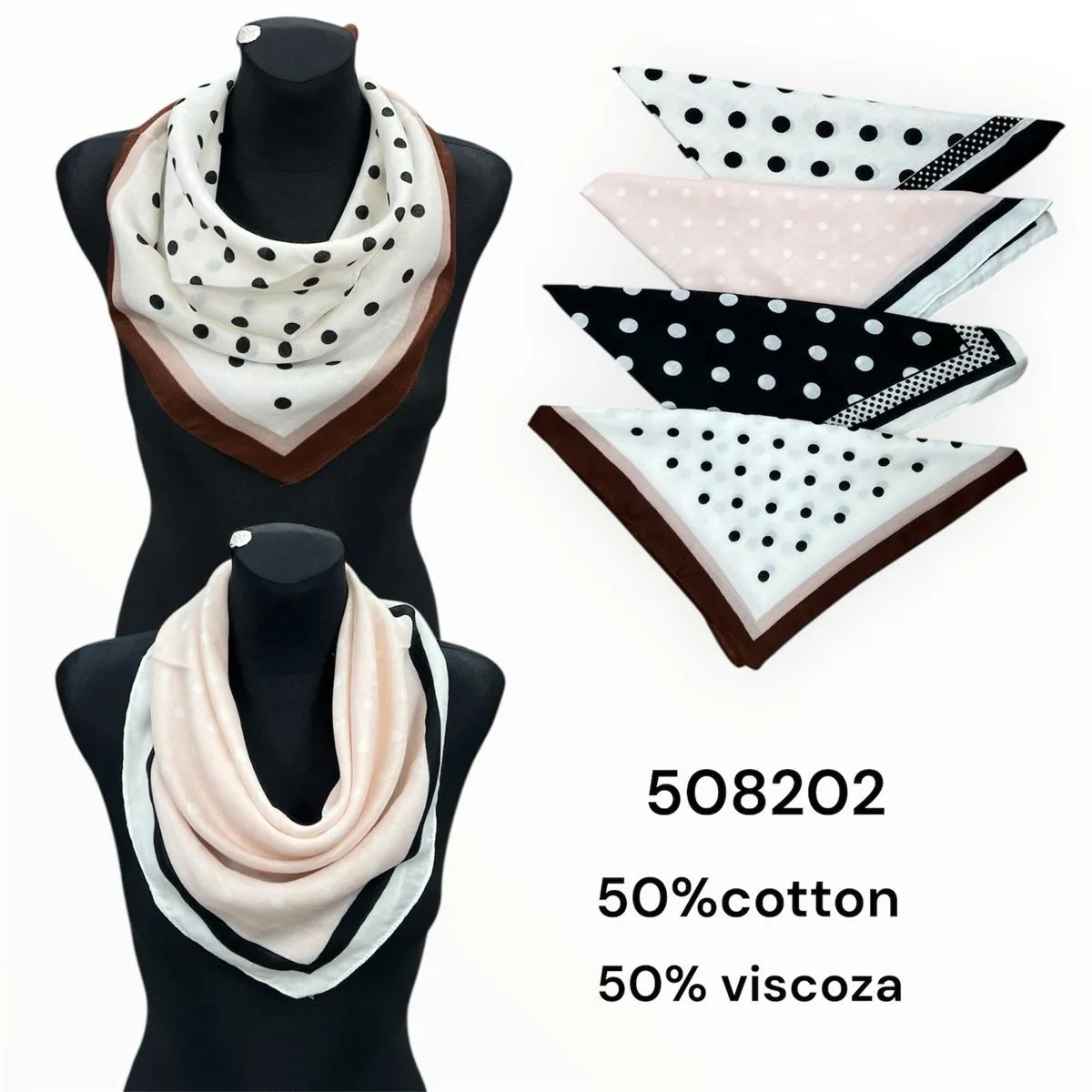 Szaliki damskie w grochy 50% bawełna 50% wiskoza