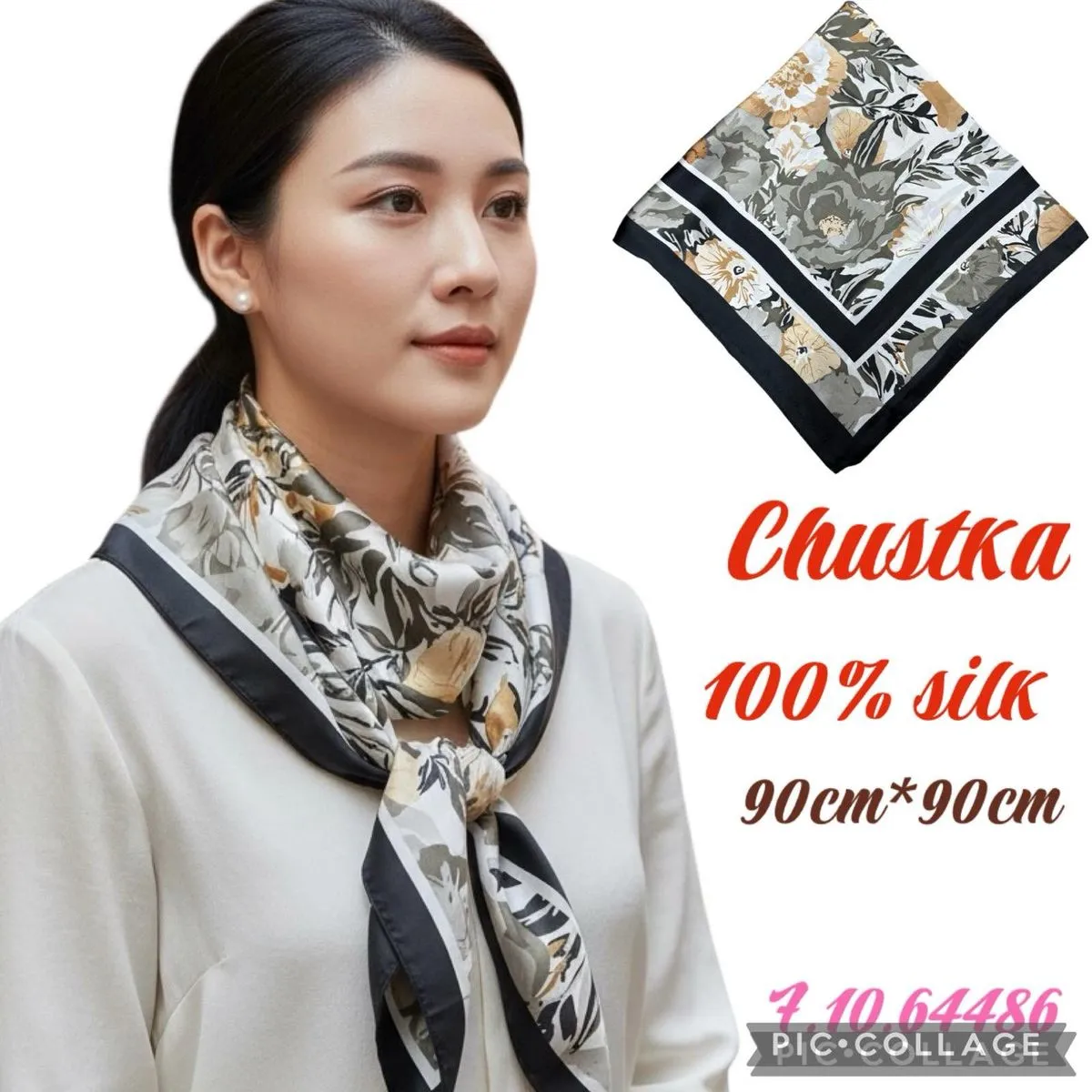 Chustka damska jedwabna 100% silk 90cm x 90cm