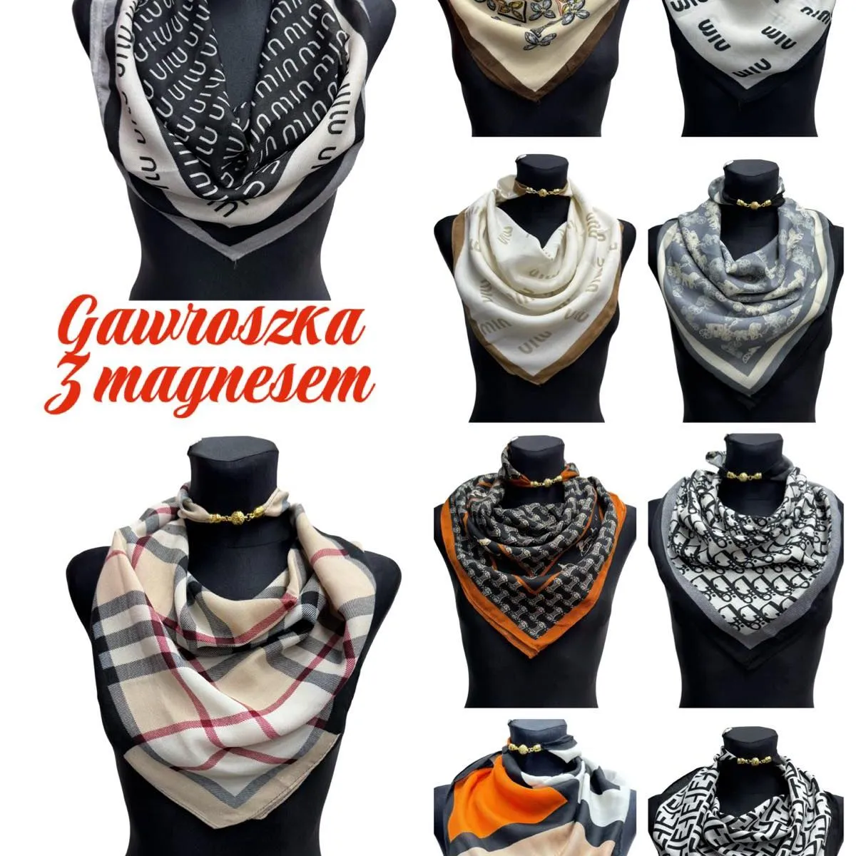 Szaliki damskie wzorzyste, multikolor, opak. 12 szt