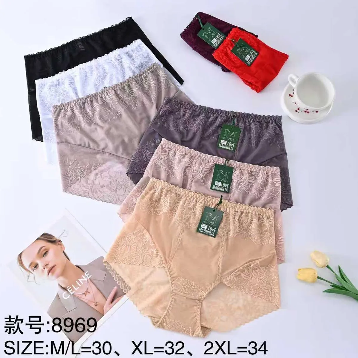 Majtki damskie koronkowe M/L-30, XL-32, 2XL-34, 4 kolory