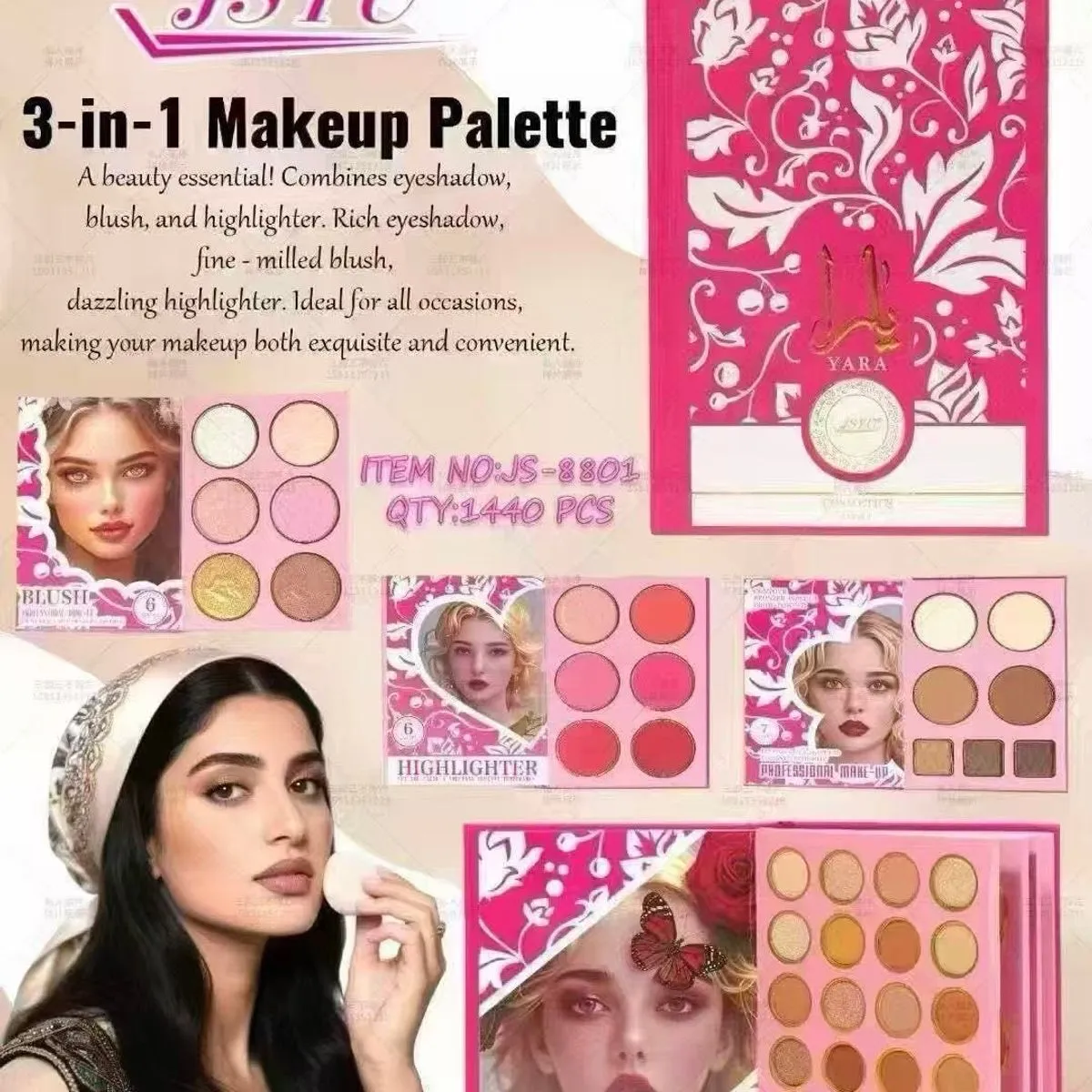 JSYSU 3w1 Paleta Makijażu Cienie Rozświetlacze Róż 24 odcienie