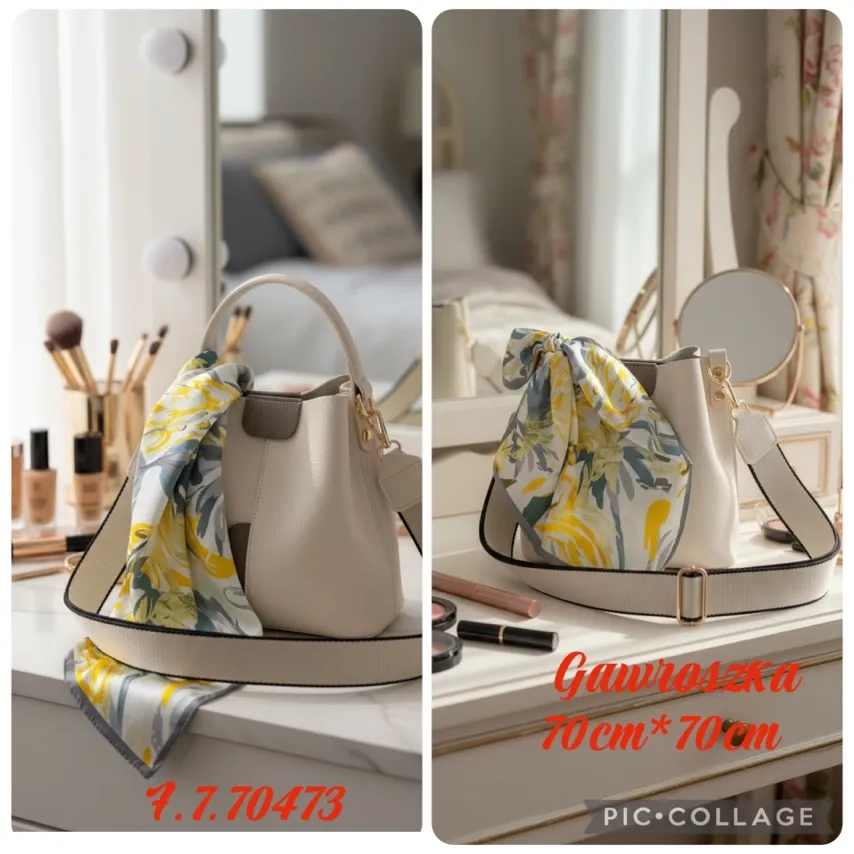 Chusta Damska Kwiatowa 70x70cm Beżowo-Żółto-Zielona