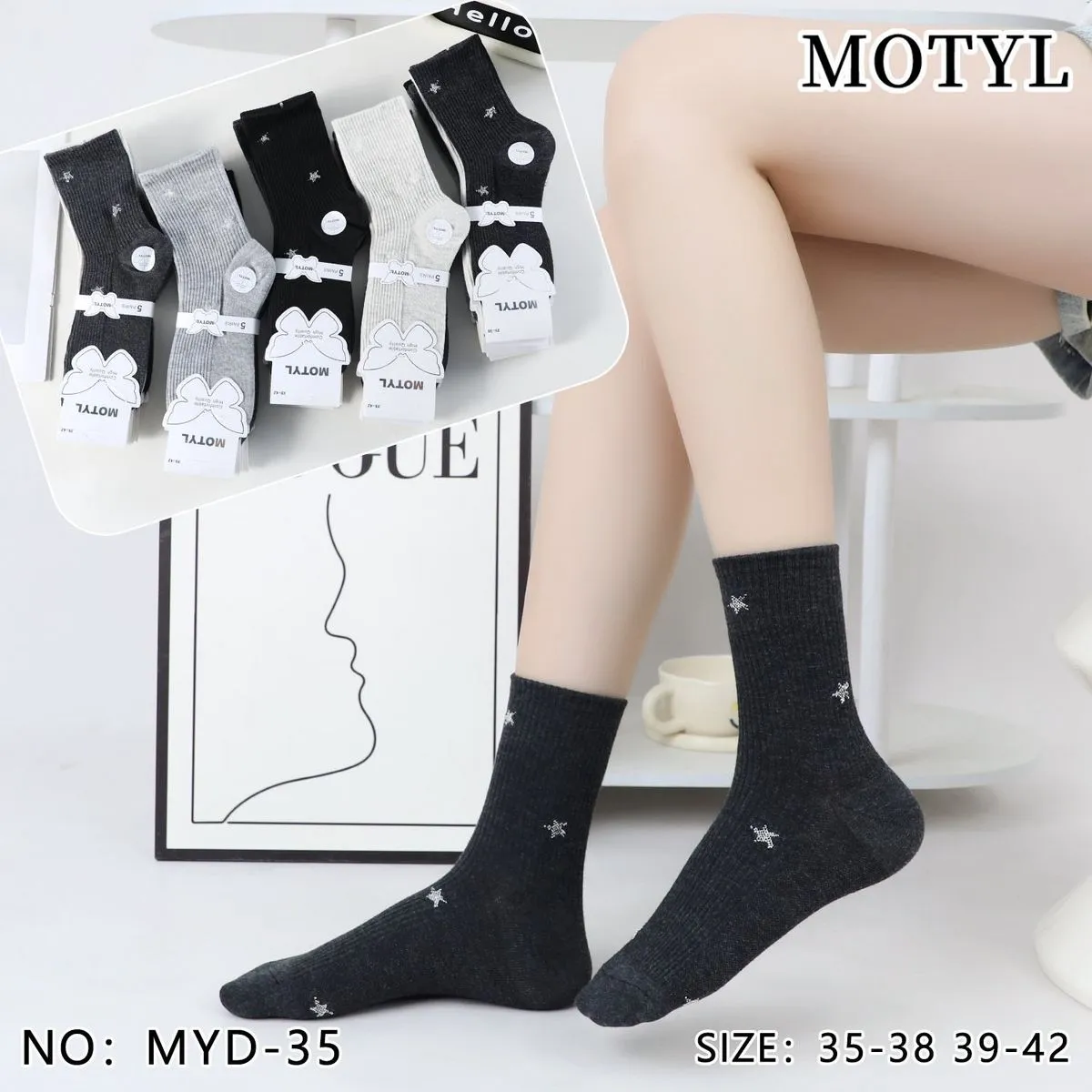 Skarpetki damskie motylki czarne/szare rozmiar 35-38/39-42