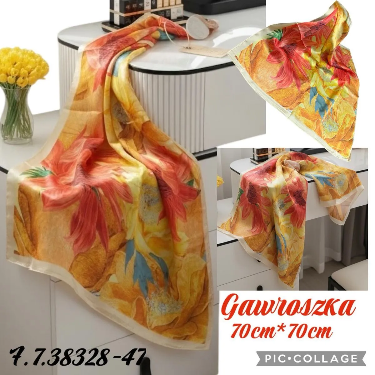 Chusta damska Gawroszka 70cm x 70cm kwiatowy wzór