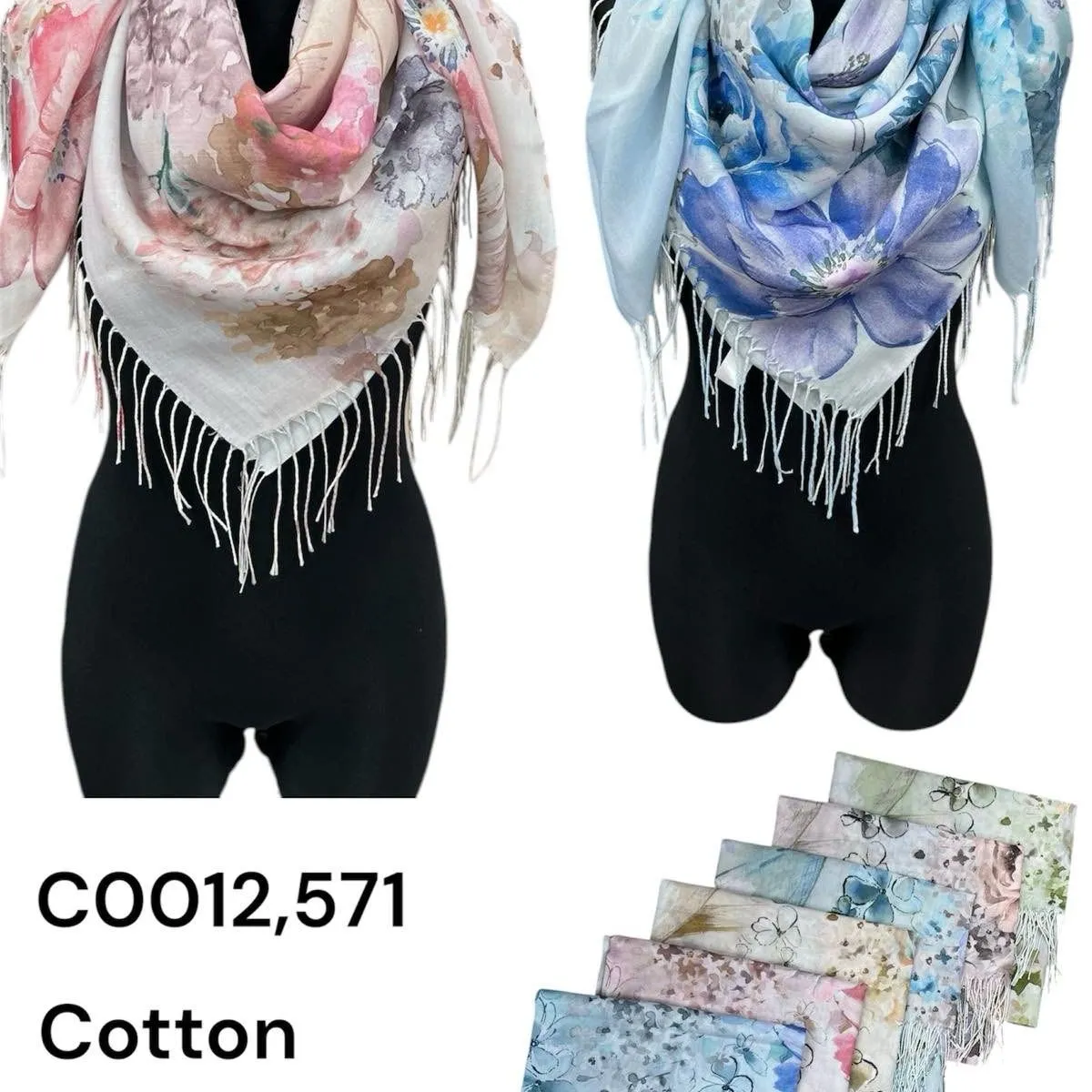 Chusta Damska Kwiatowa Cotton Viscosa z Frędzlami