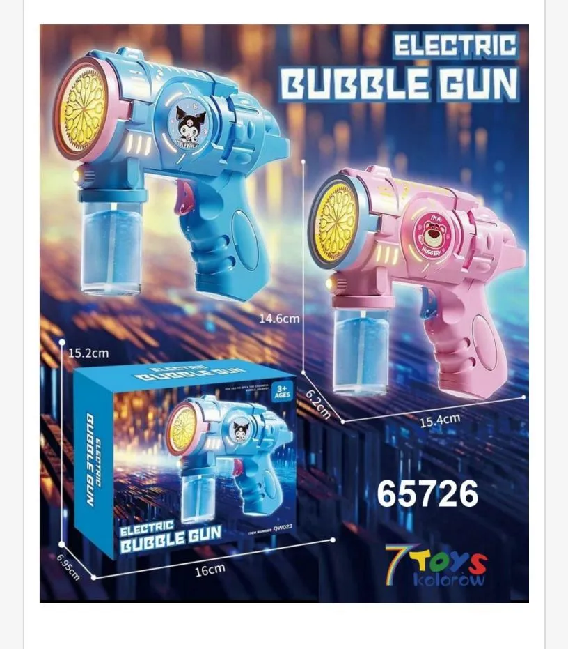 Elektryczny pistolet do baniek mydlanych niebieski/różowy 14,5-15 cm