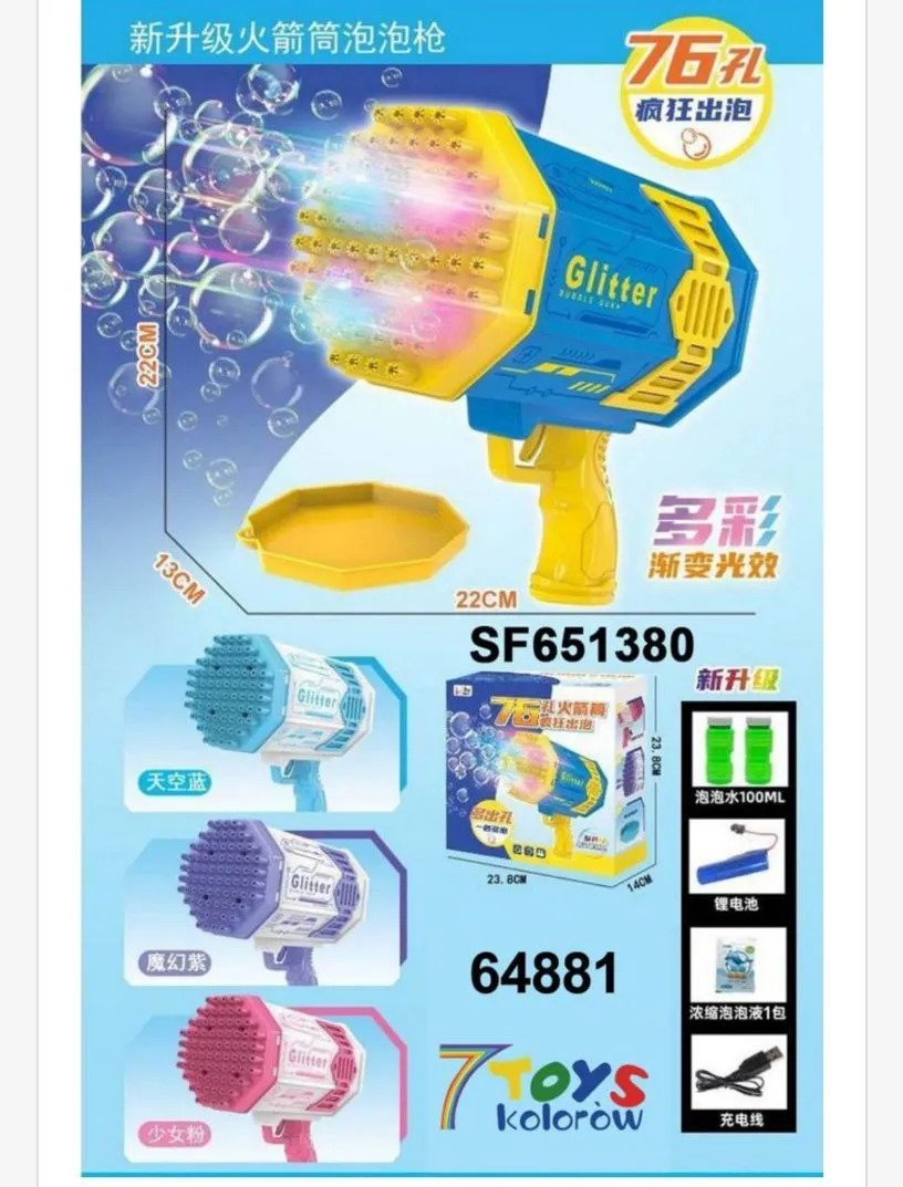 Pistolet do Baniek Mydlanych Glitter z LED 22cm