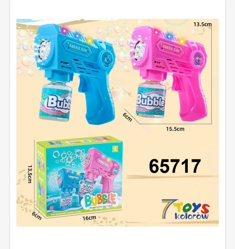 Pistolet do baniek mydlanych LED niebieski/różowy 13,5cm