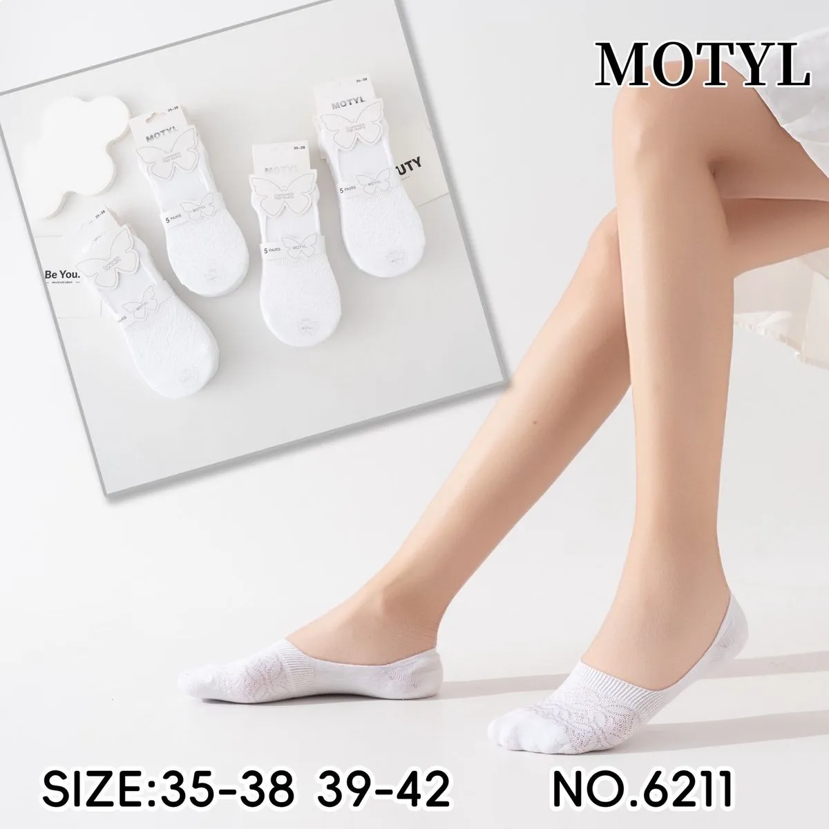 Skarpetki damskie motyle białe rozmiar 35-38/39-42