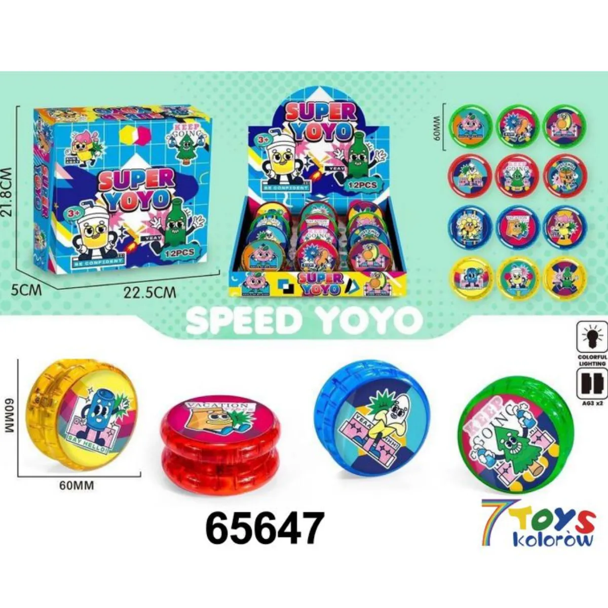 Zabawki Super YOYO Speed 60mm z Podświetleniem LED 12szt