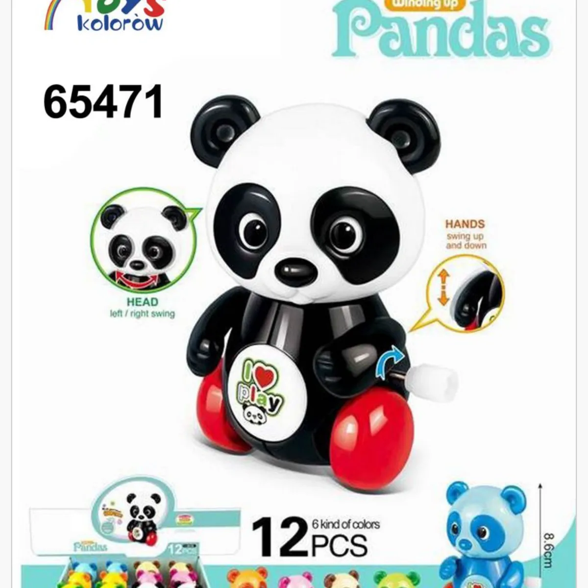 Nakręcane Pandasy Muzyczne 8,6cm 12 szt. 12 kolorów
