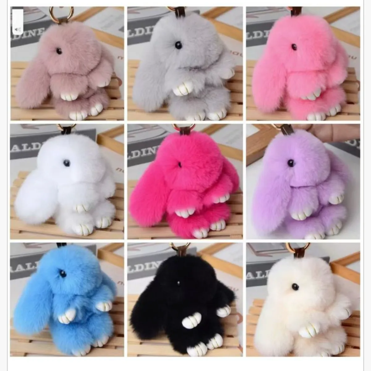 Brelok do Kluczy Królik Futrzany Miękki Mix Kolorów 12 szt.