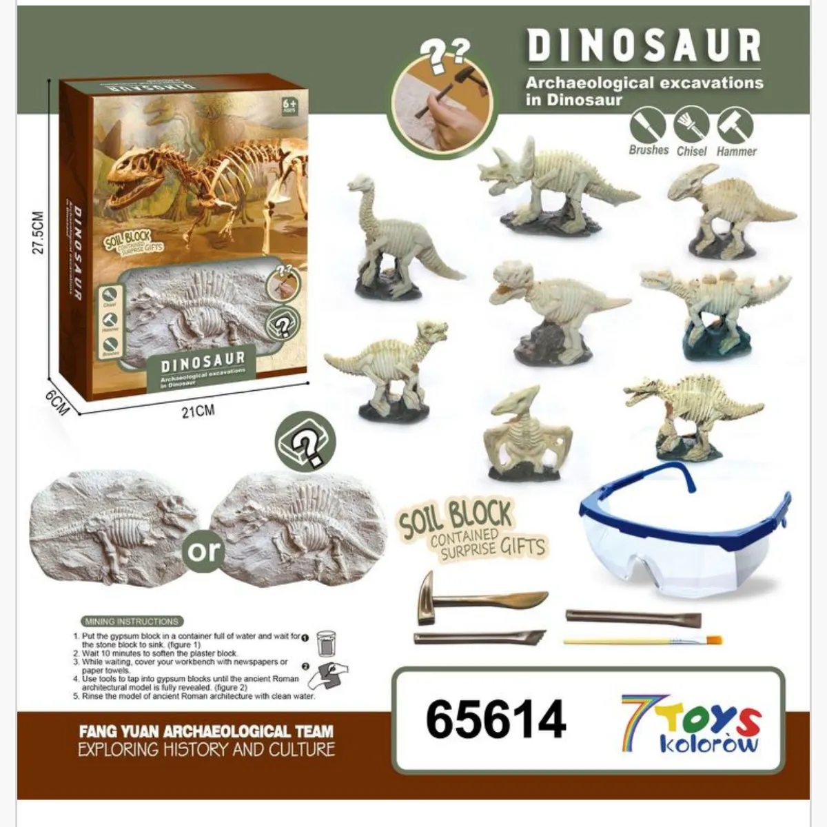 Zestaw Wykopaliska Dinozaury Archeologiczne 27,5x21x6cm
