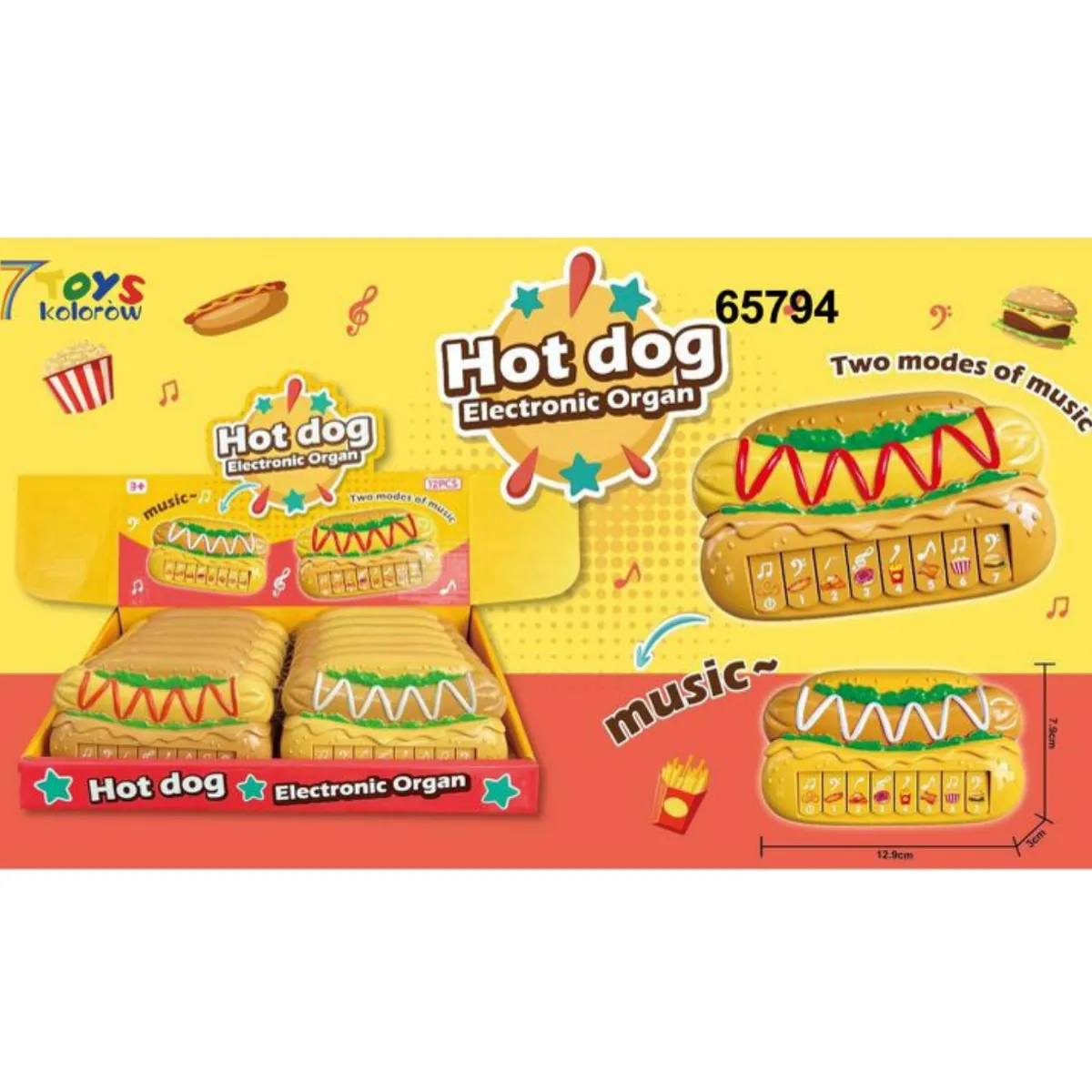 Zabawkowe pianinko Hot Dog Electronic Organ 12,9cm 12szt
