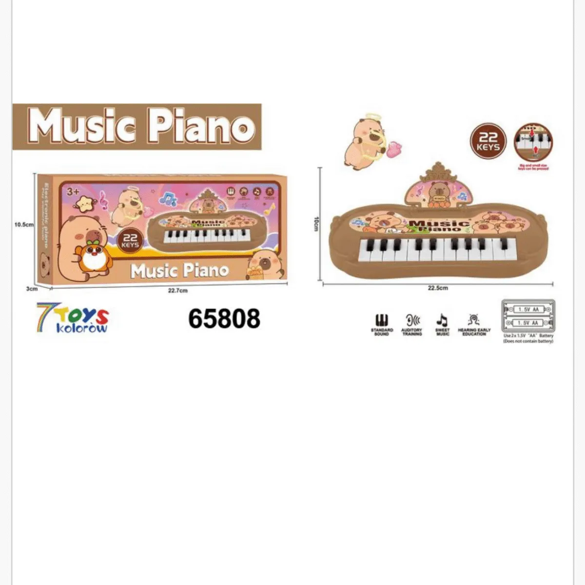 Zabawkowe Piano Kapibara 22.5cm - Pianinko 22 Klawisze 7Toys