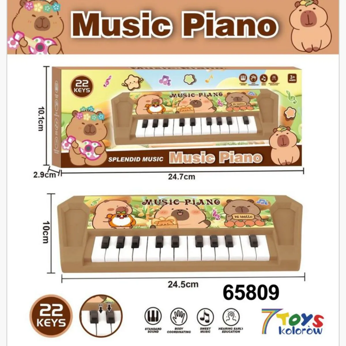 Zabawkowe Piano Kapibara 22 Klawisze 24.5cm