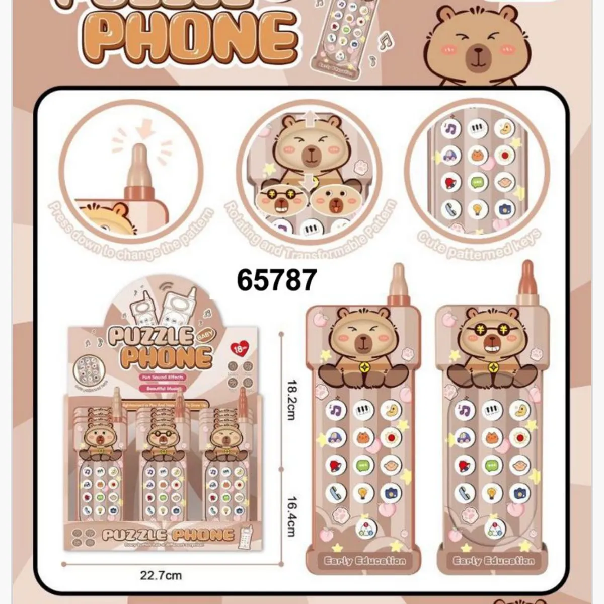 Telefon Zabawkowy Puzzle Kapibara 18.2cm Interaktywny 12szt