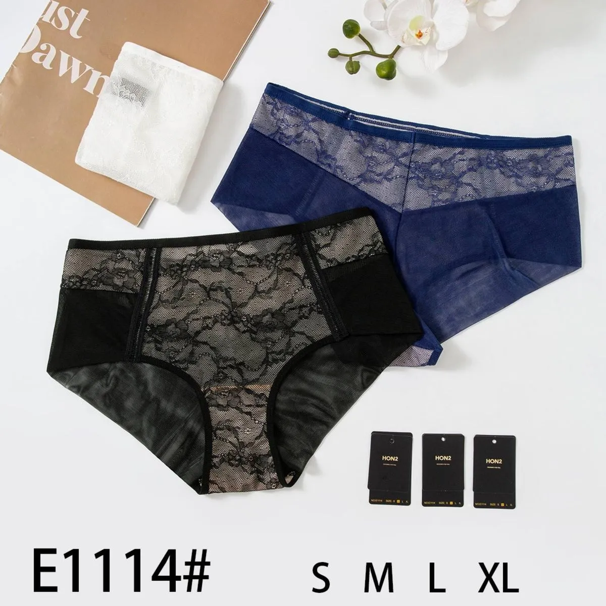 Majtki damskie koronkowe granatowe i szare E1114 S M L XL