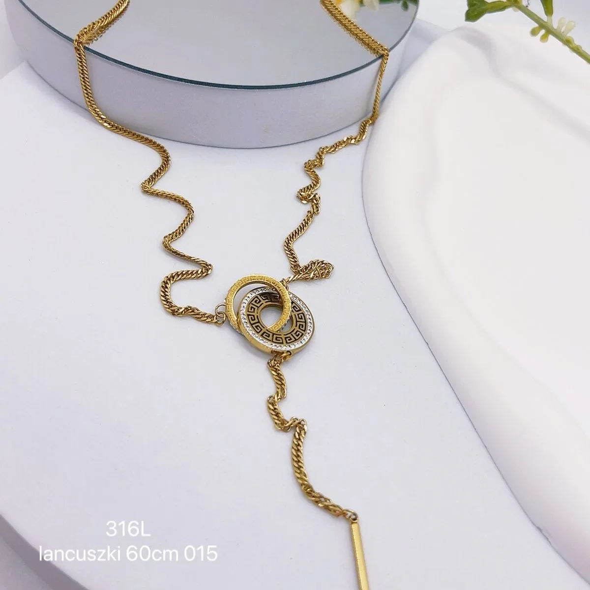 Łańcuszek damski 60cm ze swirl zawieszką 316L