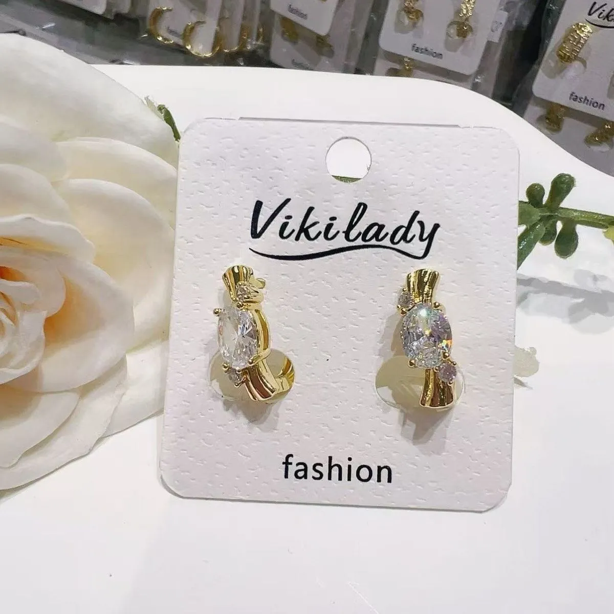 Kolczyki damskie Viki Lady złote z kryształkami
