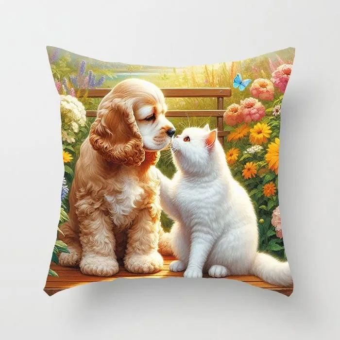 Poszewka dekoracyjna 40x40cm pies cocker spaniel i kot