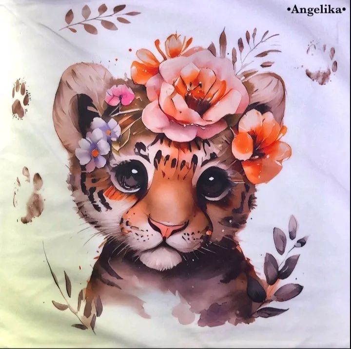 Poszewka 40x40cm Tygrysik z kwiatami Angelika