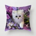 Poszewka dekoracyjna 40x40cm kot szary z fioletowymi kwiatami