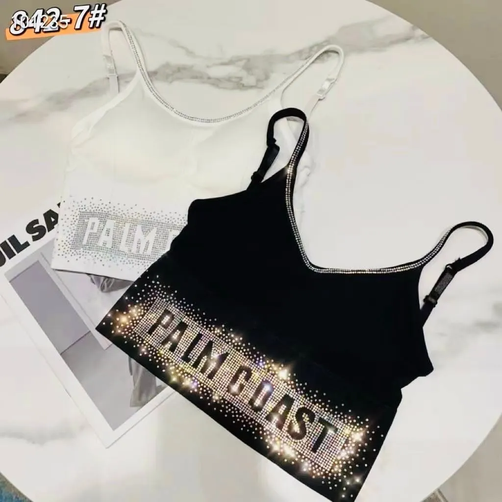 Biustonosz damski Palm Blast biały i czarny ze strassami
