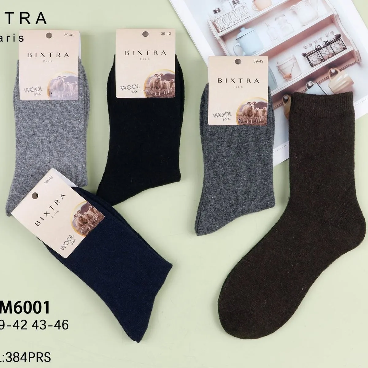 Skarpetki męskie BIXTRA wełna M001 41-46 szary/czarny/brązowy