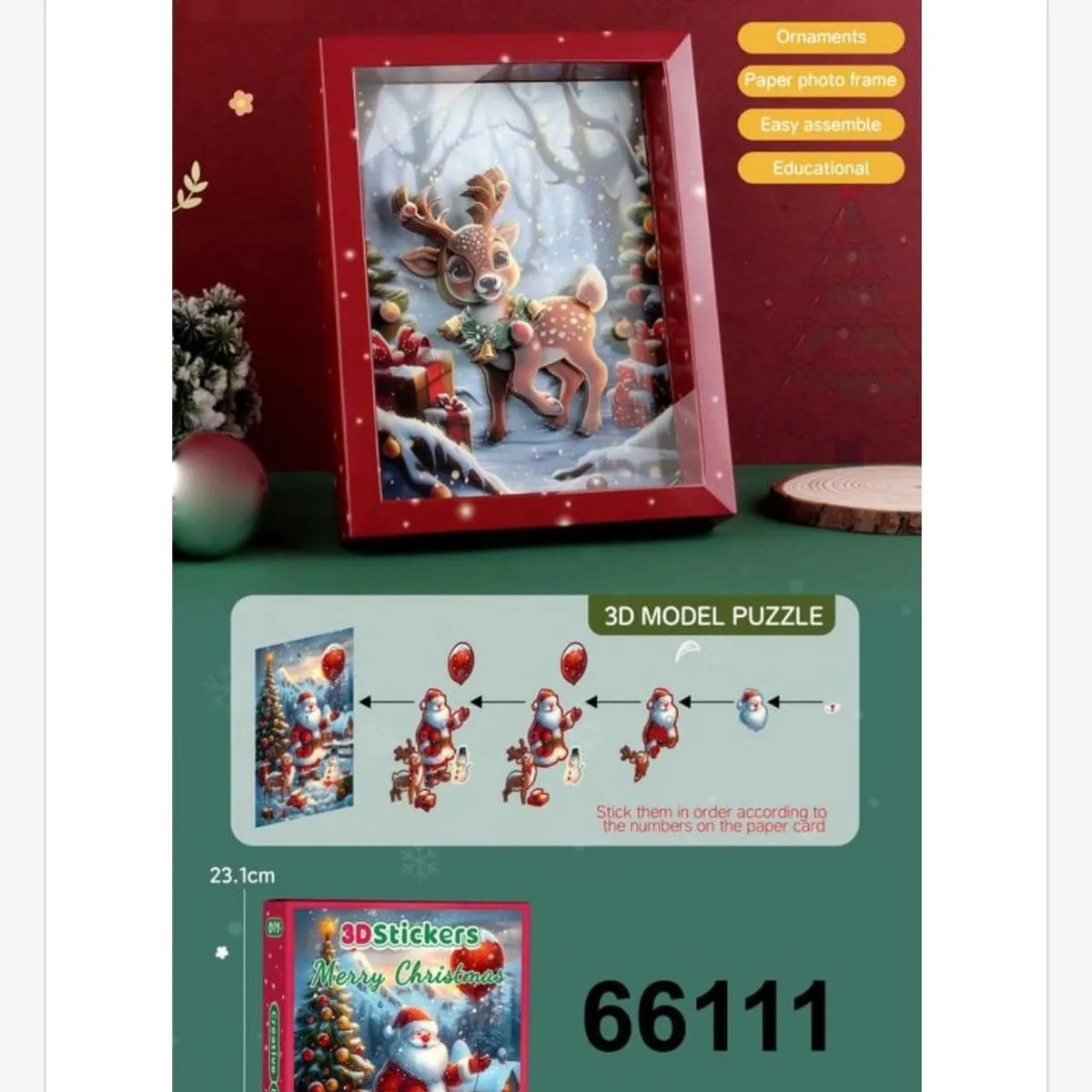 Puzzle 3D Stickers Bożonarodzeniowe 23 cm 66111