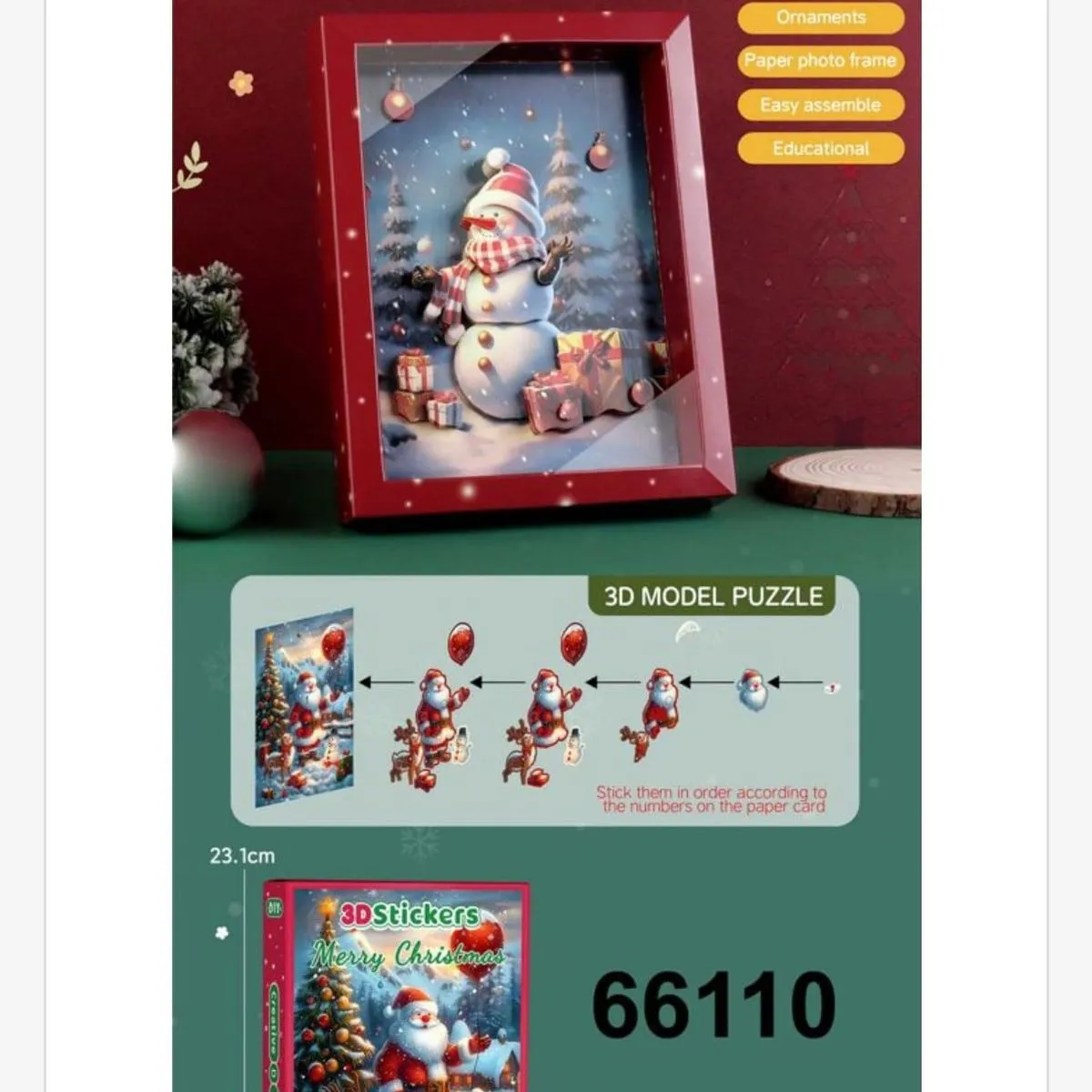 Zabawki Puzzle 3D Stickers Bałwan Świąteczny 23x18x3 cm