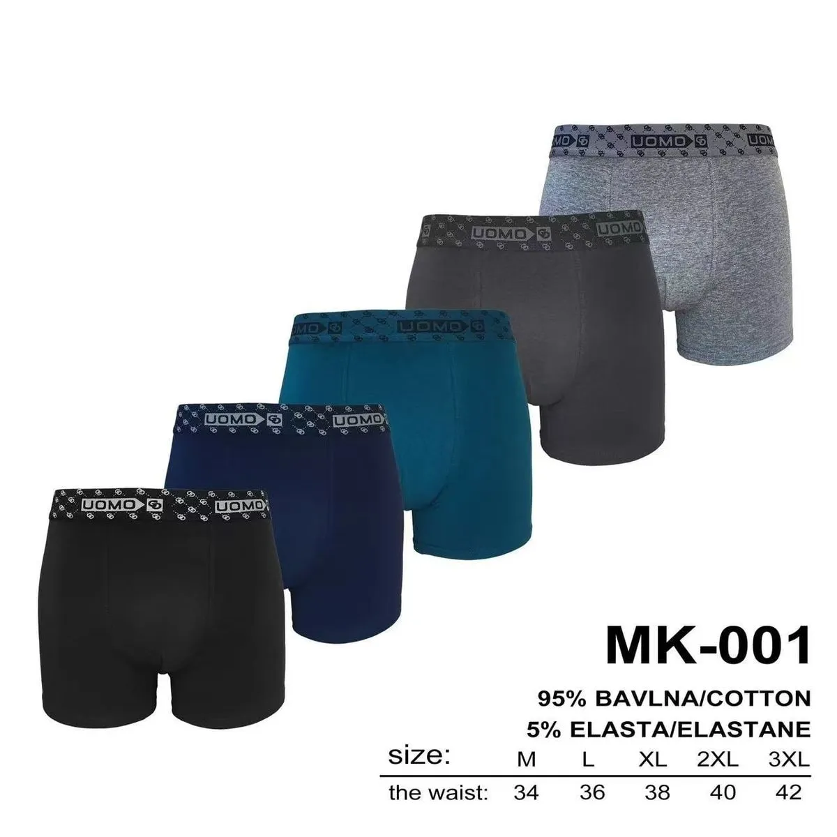 Bokserki męskie 5 szt. M-3XL MK-001 95% bawełna