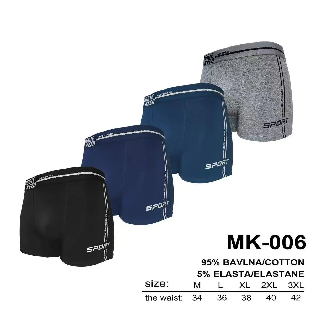 Bokserki męskie sportowe M-3XL MK-006 95% bawełna