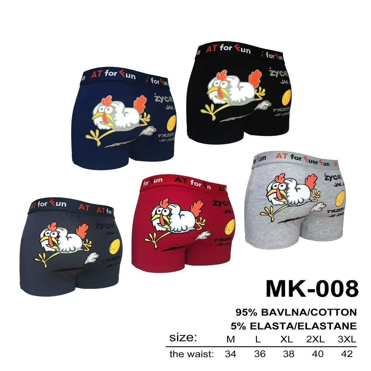 Bokserki męskie M-3XL 95% baw/ela z motywem kury