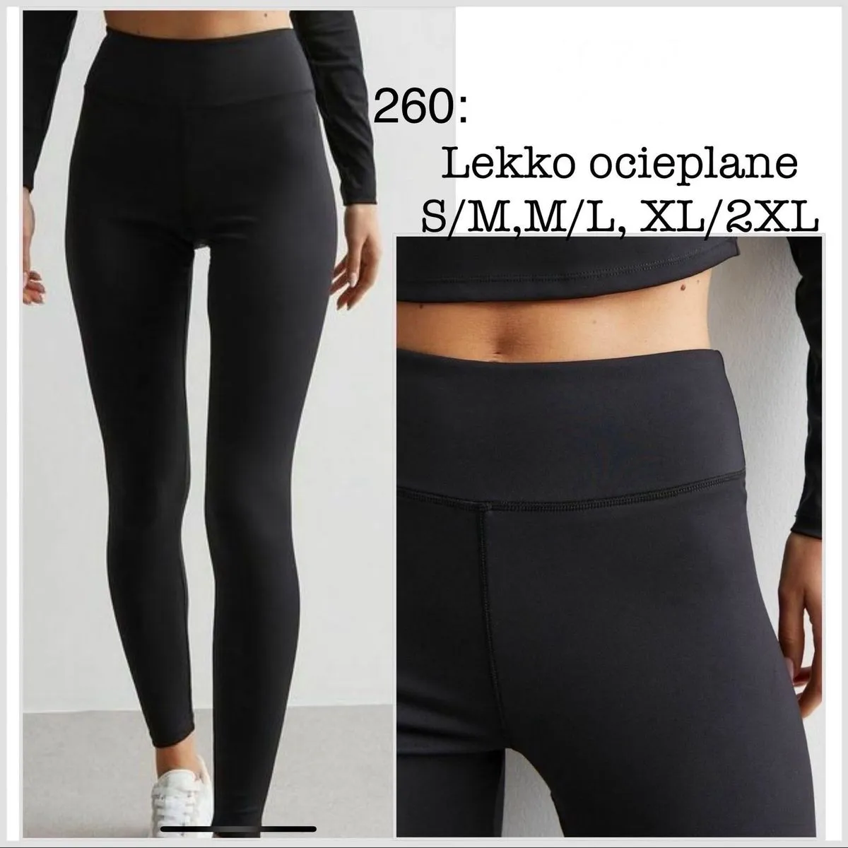 Legginsy damskie czarne lekko ocieplane S/M, M/L, XL/2XL