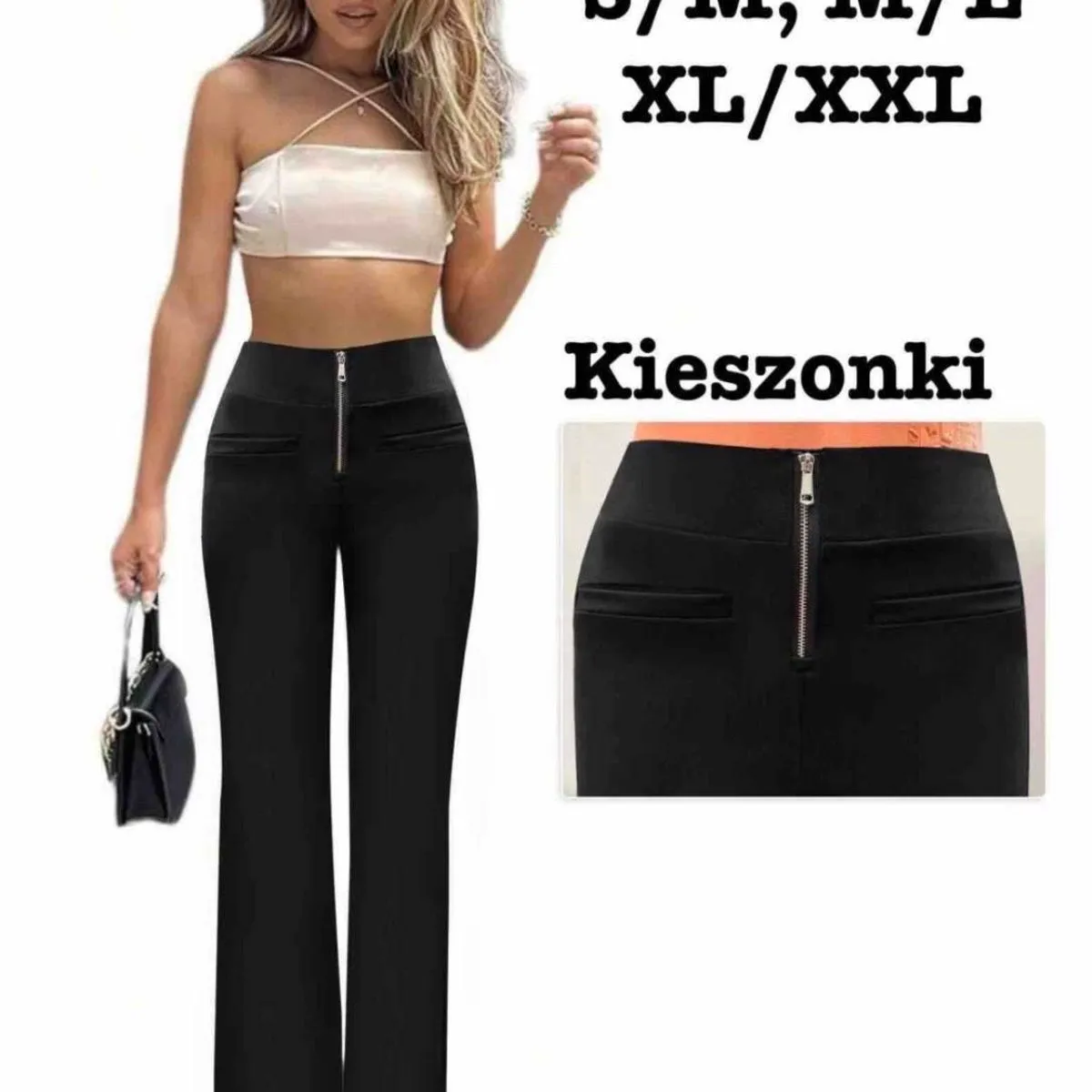 Legginsy damskie czarne z zamkiem S/M, M/L, XL/XXL