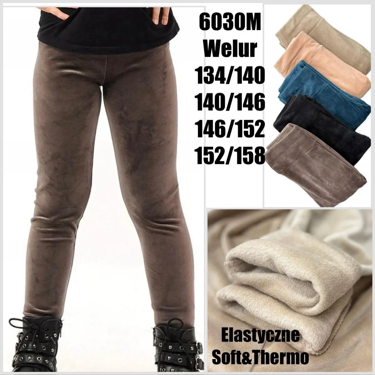 Legginsy welurowe termo dla dzieci 134/140-152/158 cm