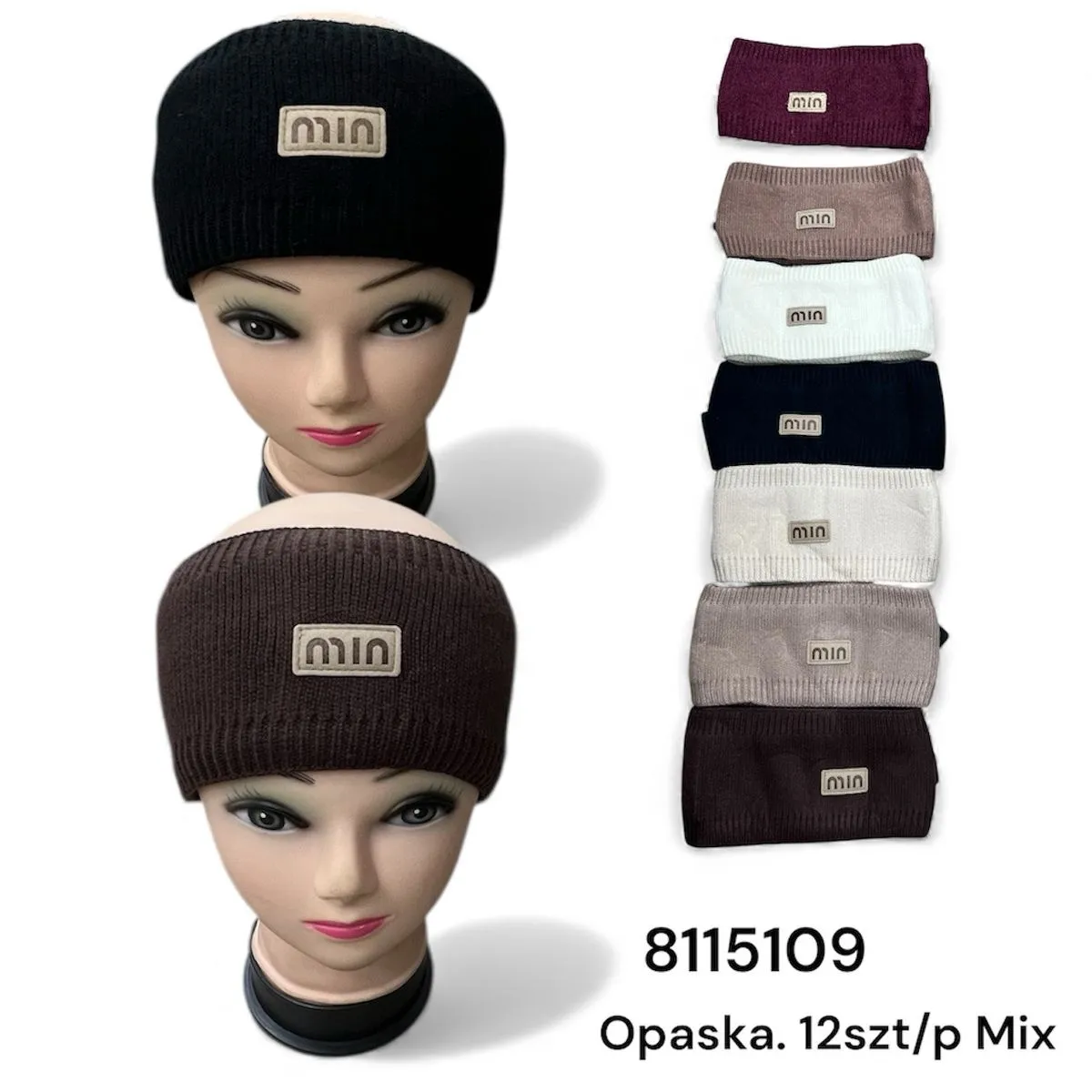 Opaski damskie nauszniki z napisem MIN 12 szt/pak mix kolorów