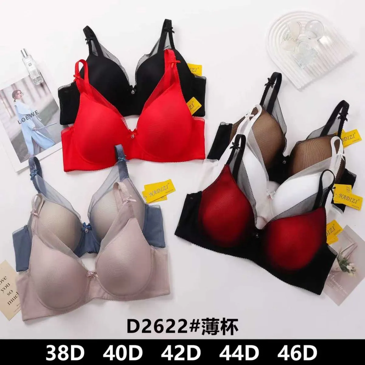 Biustonosz damski push-up D2622 38D-46D wielokolorowy