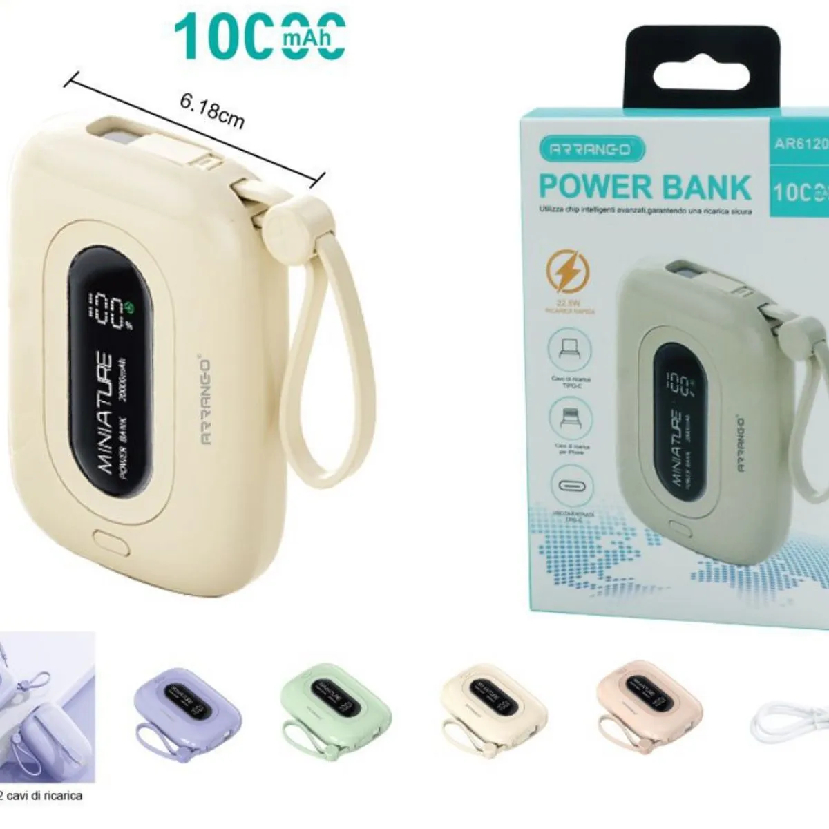 Power Bank 10000mAh z wyświetlaczem LED beżowy