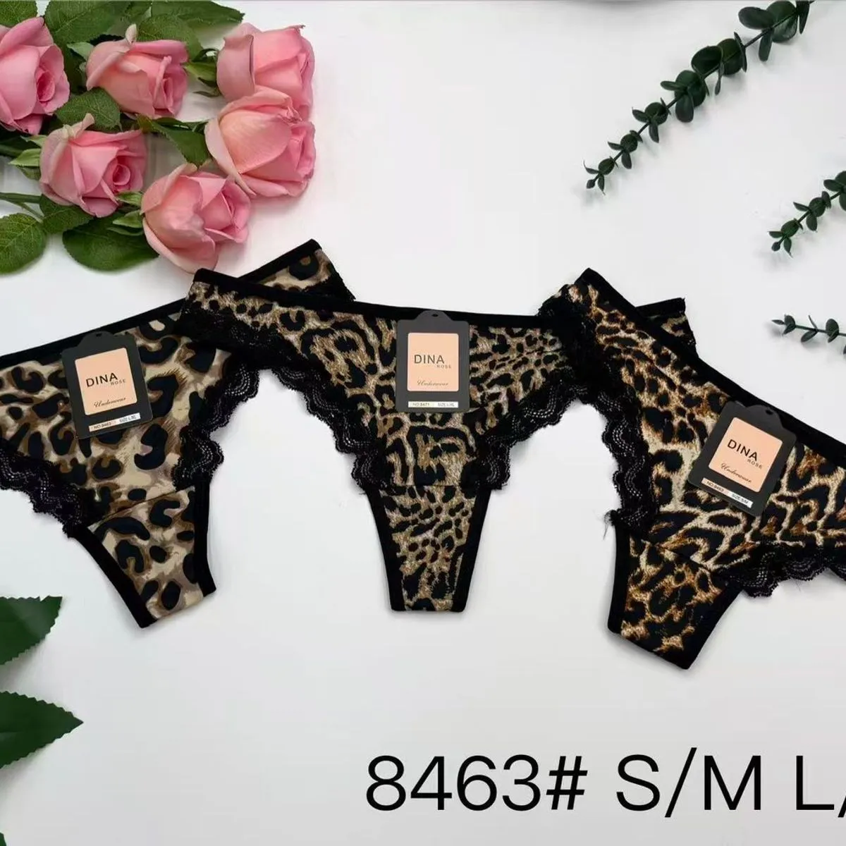 Stringi damskie leopard wzór S/M L/XL 8463