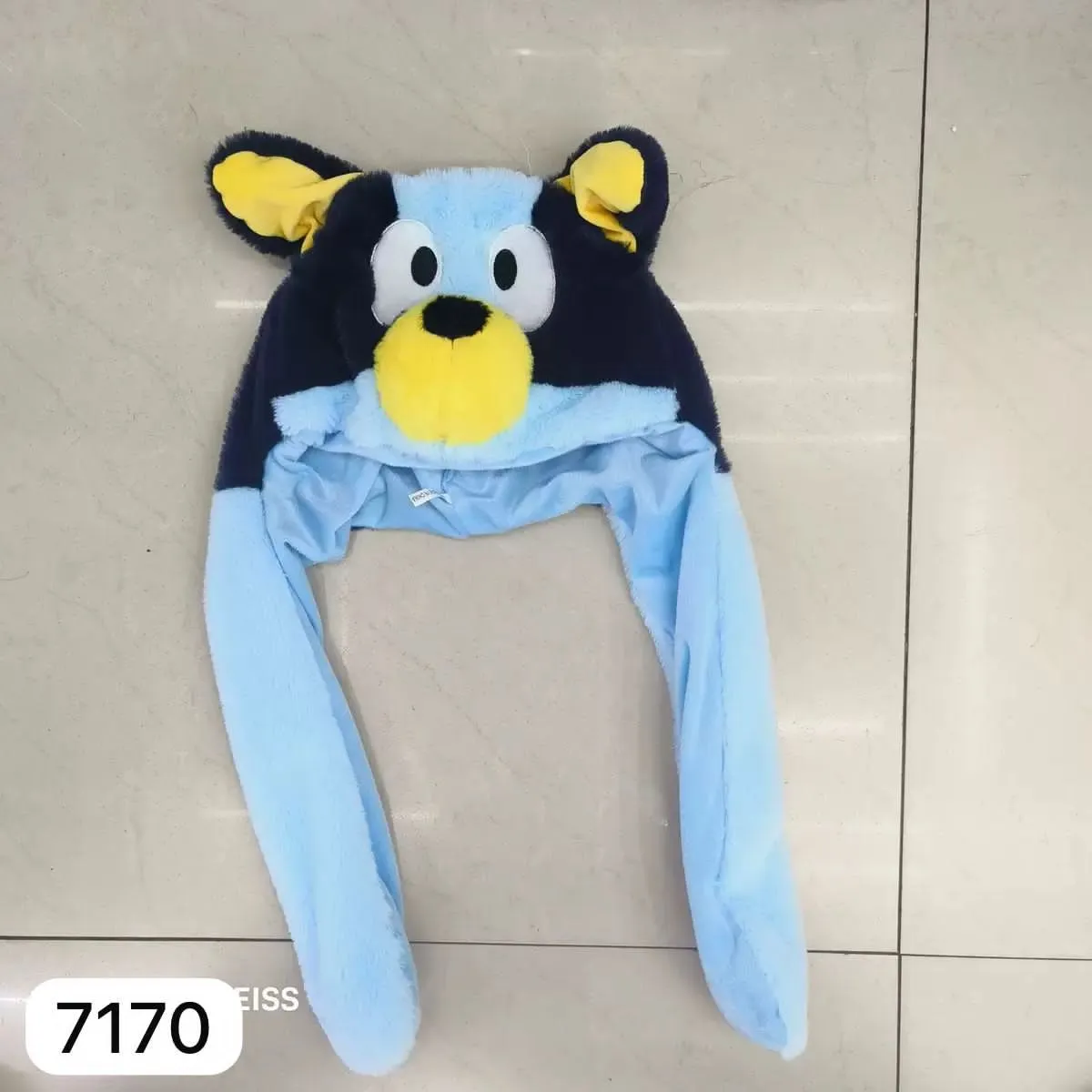 Czapki Bluey z uszami i ogonem, niebiesko-żółte