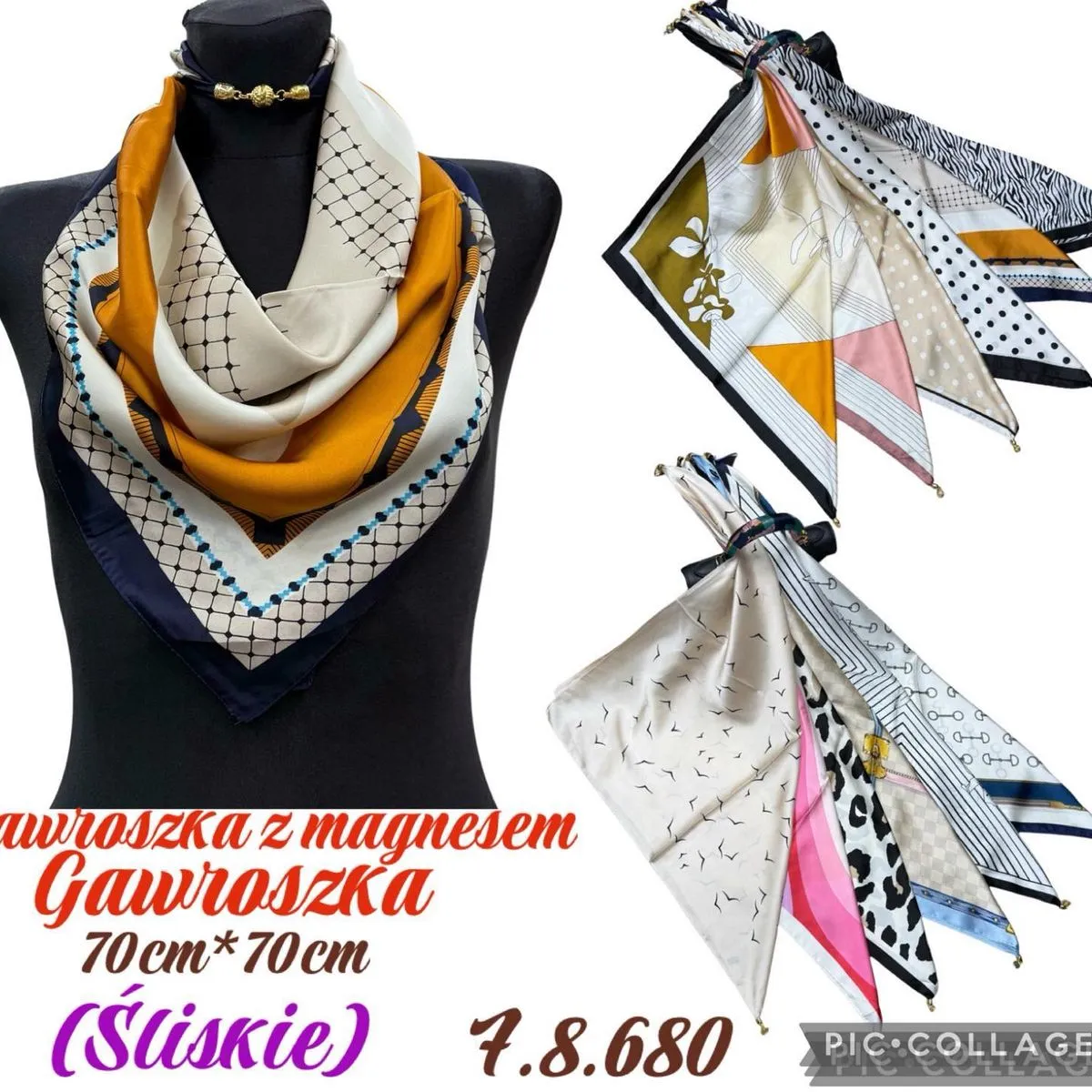 Chusty jedwabne damskie 70cm x 70cm (Śląskie)